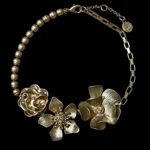 Jessica Simpson Gold Floral & Rhinestones Choker Necklace